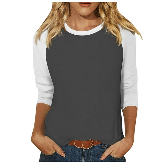 Womens Cotton Tshirts,Womens Shirts,Women 3/4 Sleeve Top Summer Casual Versatile Raglan Shirt Round Neck Casual Shirt Top(Size:M)