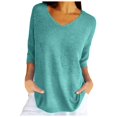thumbnail image 1 of Womens Cotton Tshirts,Womens Shirts,Women Spring Casual 3/4 Sleeve Solid Color V Neck Loose Pullover Knit Fall Sweaters Tops(Size:2XL), 1 of 5
