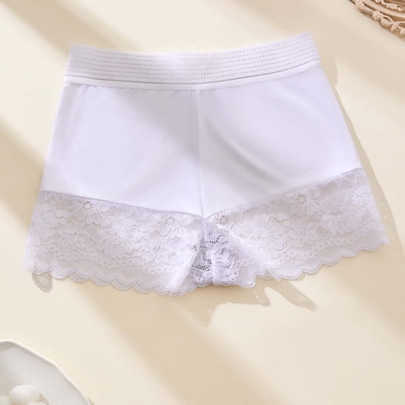 Womens Cotton Underwear Fashion Women's Lace Solid Bow Stretch Panties High Waist Underpants Panties Women Cotton Underwear White XL