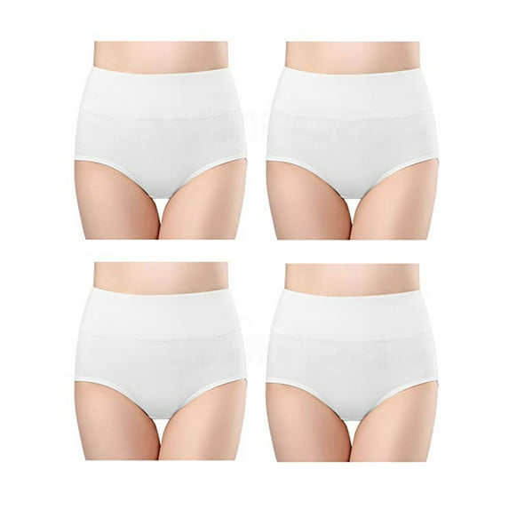 Womens Cotton Underwear High Waist Full Coverage Brief Panty 4 Pack