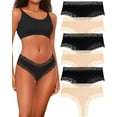 thumbnail image 1 of Womens Cotton Underwear Sexy Lace Hipster Panties Soft Breathable Cotton Brazilian Bikini Ladies 6 Pack, 1 of 6