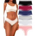 thumbnail image 1 of Womens Cotton Underwear Sexy Lace Hipster Panties Soft Breathable Cotton Brazilian Bikini Ladies 6 Pack, 1 of 5