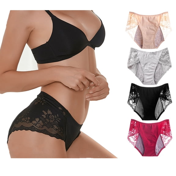 Womens Cotton Underwear Sexy Lace Panties Soft Breathable Underwear 4 Pack