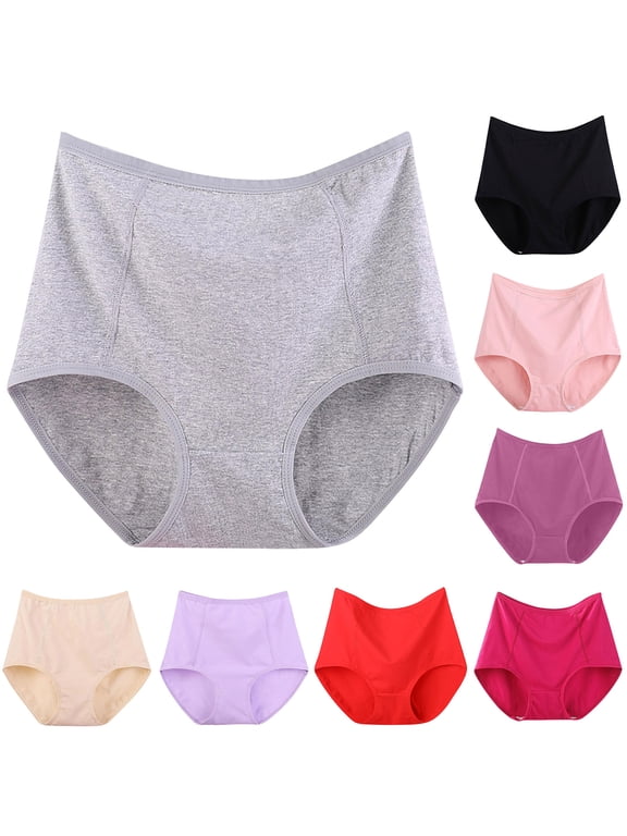 Womens Cotton Underwear Solid Plus Size High Waist Leak Proof Crotch Shorts Panties,4XL,Gray