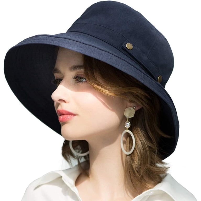 UPF50+ Cotton Wide Brim Sun Hat Packable Adjustable Floppy Bucket Hat OwnShow Womens UPF50+ Cotton Wide Brim Sun Hat with Strap  main image 3