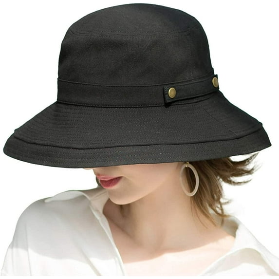 Womens Cotton Wide Brim Sun Hats UPF50+ UV Packable Beach Hat Summer Bucket Cap for Travel