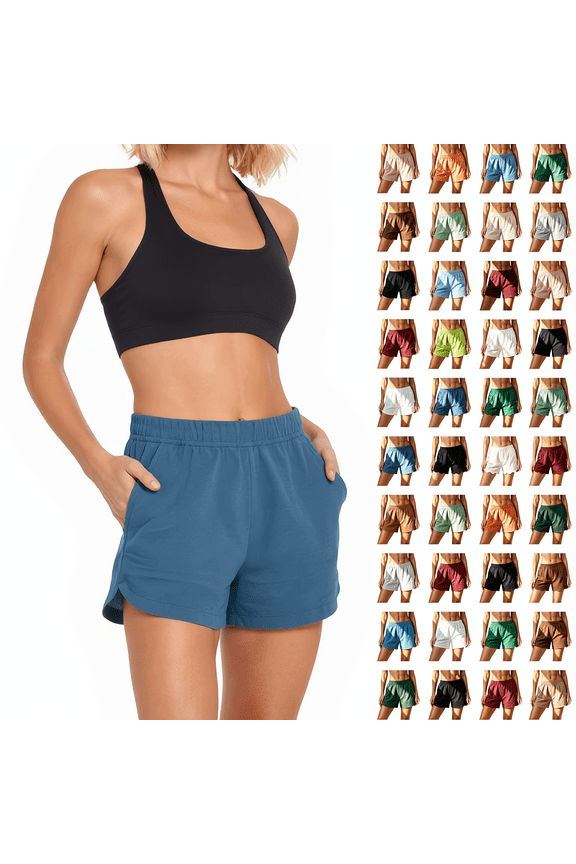 Womens Cotton Wide Leg Casual Shorts with Pockets, Elastic Waist Solid Color, Soft Comfortable, Summer Outdoor Daily Wear, Womens Summer Outfits | VerBelle,Red L