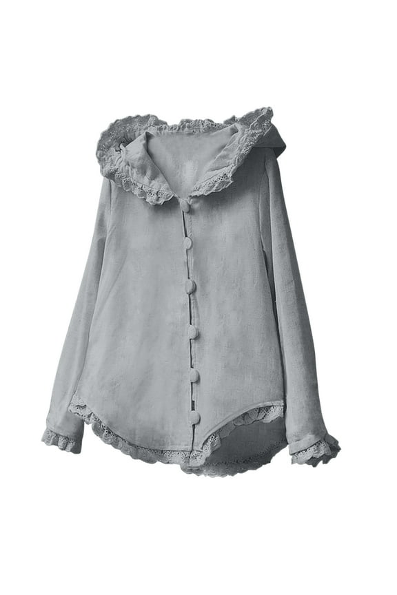 Womens Cotton and Linen Hoodies Tops Casual Long Sleeve Solid Vintage Tunic Sweatshirt Lace Pullover Blouse Top