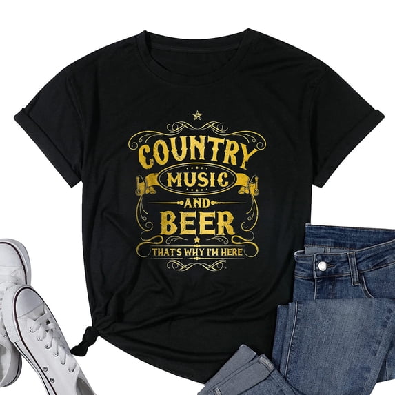 Womens Country Music And Beer That's Why I'm Here Funny Vintage T-Shirt Black 3X-Large