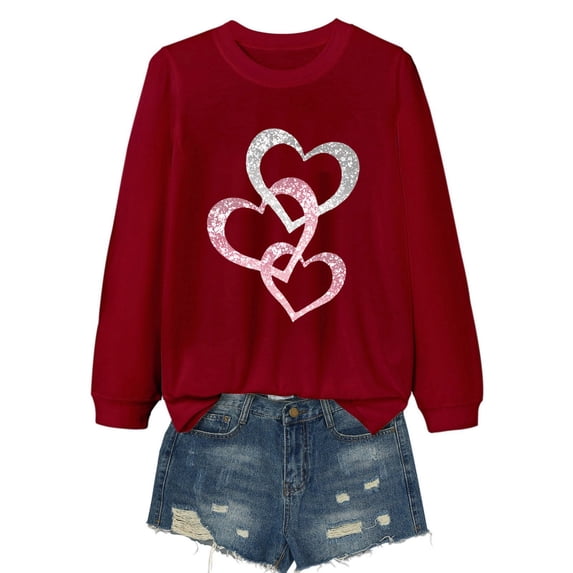 Womens Couple T Shirts Tops Base Layer Ideal for Everyday Wear Round Neck Long Sleeve Couples Gifts,Red,M