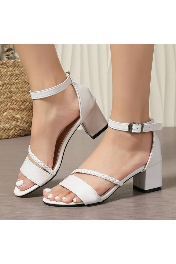 Womens Court Shoes Mid Heel Chunky Dress Sandals Open Toe Ankle Strap Heel Fashion Wedding Party Comfort Dress Sandals Shoes White 7