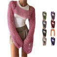 thumbnail image 1 of Womens Cover Up Women's European and American Cutout Knitwear Solid Color Crew Neck Long Sleeve Knitwear Blouse L, 1 of 7