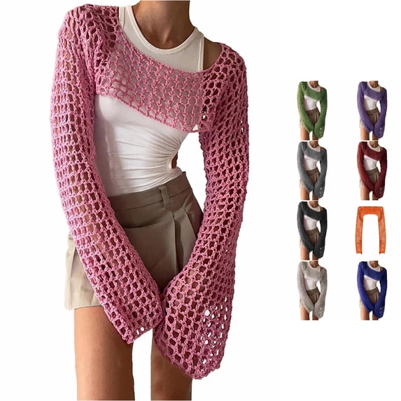 Womens Cover Up Women's European and American Cutout Knitwear Solid Color Crew Neck Long Sleeve Knitwear Blouse L
