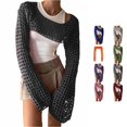 thumbnail image 1 of Womens Cover Ups Women's European and American Cutout Knitwear Solid Color Crew Neck Long Sleeve Knitwear Blouse M, 1 of 4