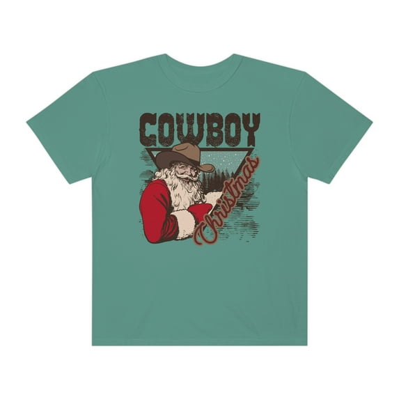 Womens Cowboy Christmas Shirt Vintage Western Santa Claus Country Music Shirt