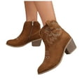thumbnail image 1 of Womens Cowboy Cowgirl Boots Brown Roman Casual Suede Embroidered Chunky Heeled Wide Mid Calf Dress Booties Brown Size 6.5, 1 of 6
