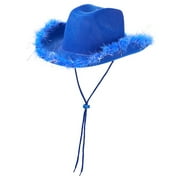 MEIHUID Womens Cowboy Hat, Solid Color Furry Trim Wide Brim Hat for Dating Party Cosplay