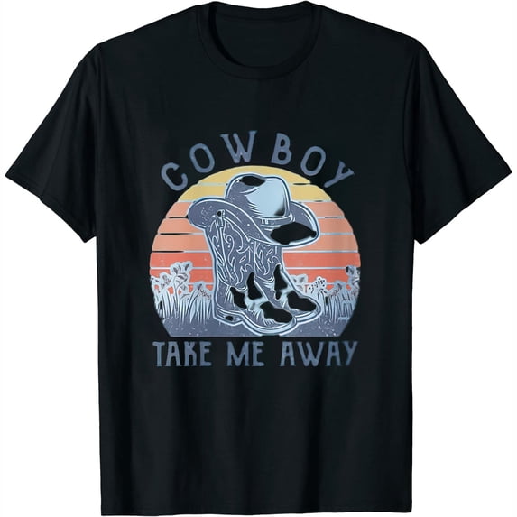 Womens Cowboy Hat Take Me Away Vintage Western Life Country Music V-Neck T-Shirt White Medium