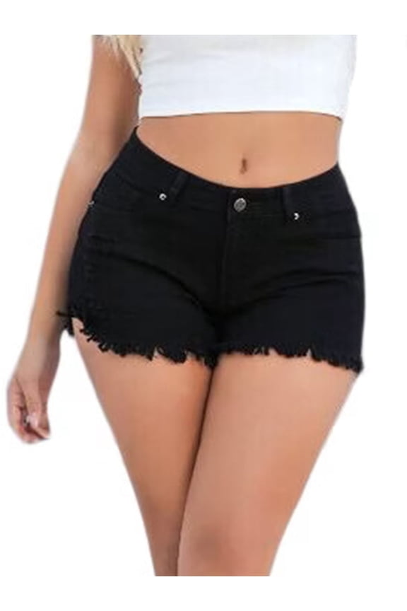 Womens Cowgirl Jean Shorts Denim Ripped Cut Off Fringe Frayed Raw Hem Party Rave Outfits Club Black XXL