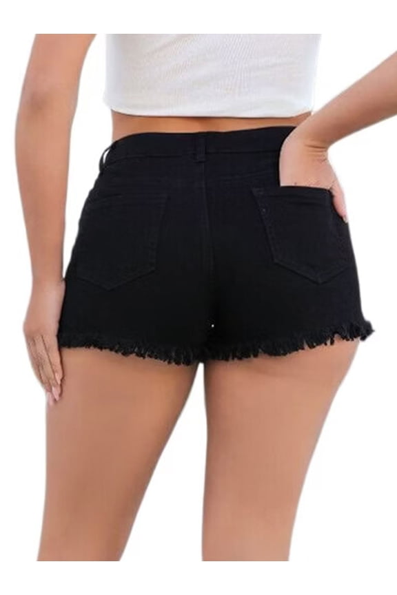 Womens Cowgirl Jean Shorts Denim Ripped Cut Off Fringe Frayed Raw Hem Party Rave Outfits Club
