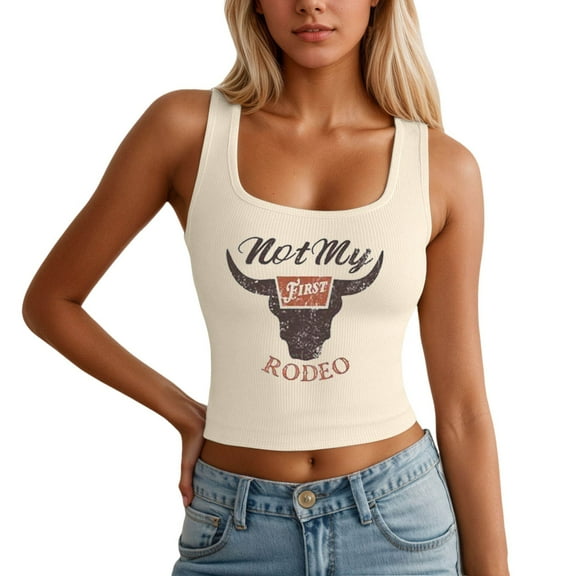 Womens Cowgirl Tank Tops Sleeveless Cowboy Graphic Country Cropped Cami Shirts Casual Slim Fit Workout Camisoles