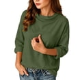 thumbnail image 1 of Womens Cowl Neck Cotton Linen Tops Casual Trendy Lightweight Fall Long Sleeve Loose Fit Blouse Green 2XL, 1 of 8