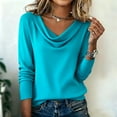thumbnail image 1 of Womens Cowl Neck Sweater Soft Knit Long Sleeve Pullover Tops Winter Casual Solid Color Sweater Jumper Tops Cyan XL, 1 of 4