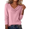thumbnail image 1 of Womens Cowl Neck Tops, Yigetop Women's Draped Cowl Neck Tops Trendy Cute Long Sleeve Tops Business Dressy Casual Outfits Cowl Neck Tops for Women Pink M, 1 of 5