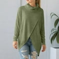 thumbnail image 1 of Womens Cowl Neck Tunic Tops, Long Sleeve Pullover Loose Casual Asymmetrical Split Hem Cotton Knit Sweatshirts Green S, 1 of 6