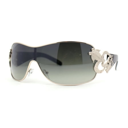 Womens Coy Metal Jewel Designer Fashion Shield Wrap Sunglasses Gold Black - Smoke