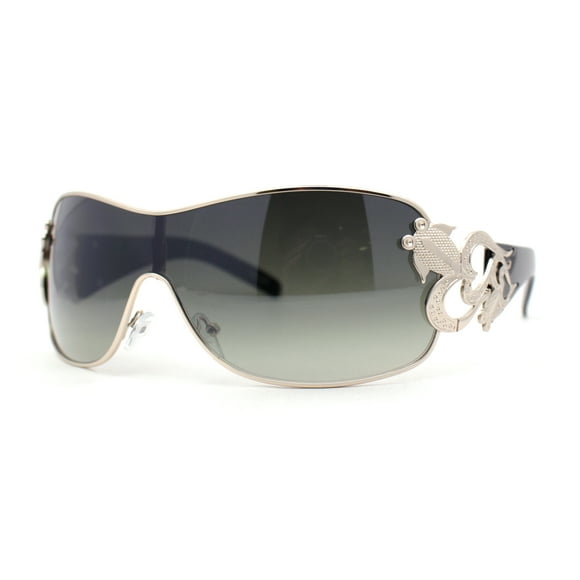 Womens Coy Metal Jewel Designer Fashion Shield Wrap Sunglasses Gold Black - Smoke