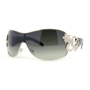 Womens Coy Metal Jewel Designer Fashion Shield Wrap Sunglasses Gold Black - Smoke