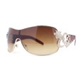 thumbnail image 1 of Womens Coy Metal Jewel Designer Fashion Shield Wrap Sunglasses Gold - Brown, 1 of 4