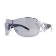 thumbnail image 1 of Womens Coy Metal Jewel Designer Fashion Shield Wrap Sunglasses Silver - Black, 1 of 4