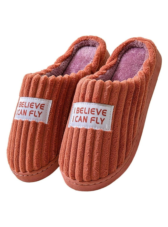 Womens Cozy Fleece Mule Slippers, Non-Slip Indoor Outdoor House Shoes with Motivational Patch, Watermelon Red Color (Unisex),Size 36