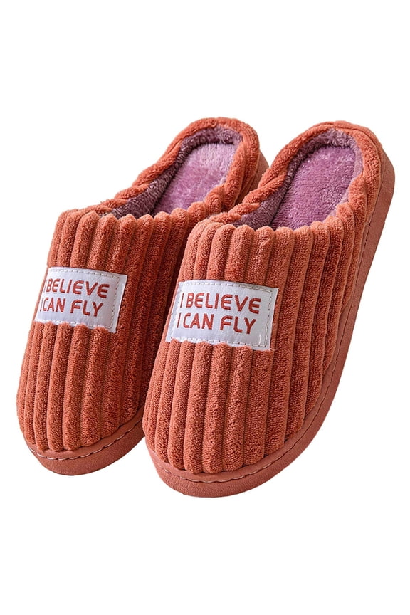Womens Cozy Fleece Mule Slippers, Non-Slip Indoor Outdoor House Shoes with Motivational Patch, Watermelon Red Color (Unisex),Size 36