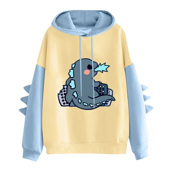 Womens Cozy Hoodies Cute Dinosaur Print Long Sleeve Hooded Sweatshirt Fall Fashion Casual Pullover Tops 2025 Winter Clothes
