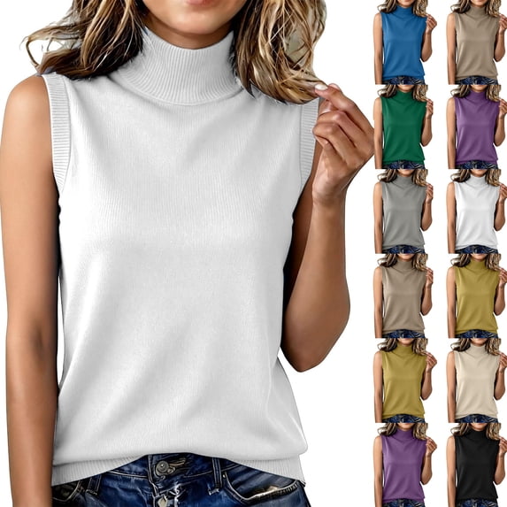 Womens Cozy Knit Sweater Ribbed Solid Color Mock Neck Slim Fit Basic Layering Vest Spring Fall Casual Pullover Sweater