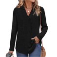 thumbnail image 1 of Womens Cozy Knit Sweaters Hoodies Ribbed V Neck Pullover Sweatshirts for Fall Outfits S-XXL 01-Black L, 1 of 5