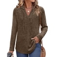 thumbnail image 1 of Womens Cozy Knit Sweaters Hoodies Ribbed V Neck Pullover Sweatshirts for Fall Outfits S-XXL 03-Brown S, 1 of 5