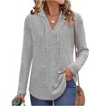 thumbnail image 1 of Womens Cozy Knit Sweaters Hoodies Ribbed V Neck Pullover Sweatshirts for Fall Outfits S-XXL 05-Gray S, 1 of 5