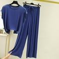thumbnail image 1 of uublik Womens Cozy Loungewear Set Casual Short Sleeve Pullover Tops and Drawstring Wide Leg Pants Lounge Sets Blue, XXL, 1 of 3