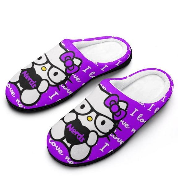 Womens Cozy Slippers Hello Kitty Warm Soft Plush Slipper Slip-on House Shoes for Home Indoor Outdoor