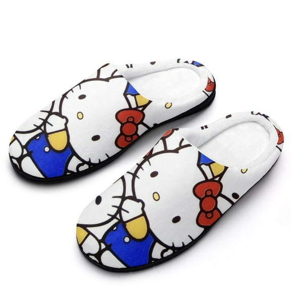Womens Cozy Slippers Hello Kitty Warm Soft Plush Slipper Slip-on House Shoes for Home Indoor Outdoor