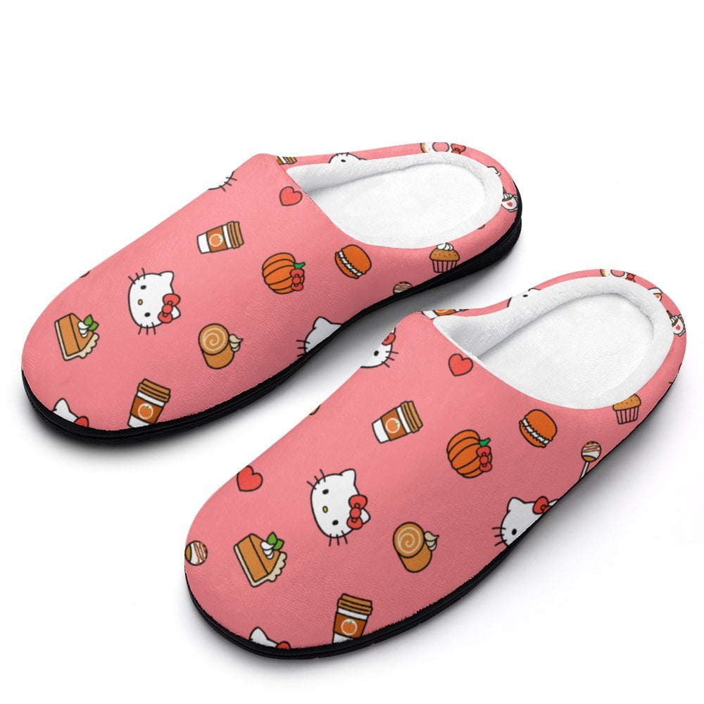 Womens Cozy Slippers Hello Kitty Warm Soft Plush Slipper Slip-on