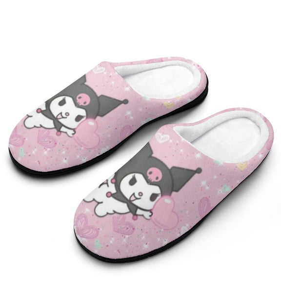 Womens Cozy Slippers Kuromi And My Melody Warm Soft Plush Slipper Slip-on House Shoes for Home Indoor Outdoor