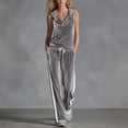 thumbnail image 1 of Womens Cozy Velvet Tracksuit, Sleeveless Hooded Top Wide Leg Pants Side Stripe, Loungewear 2 Piece Outfits Gray M, 1 of 6