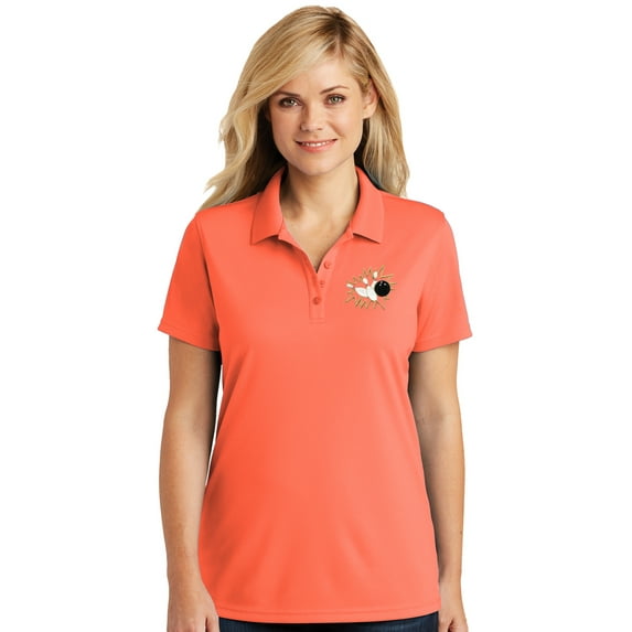 Womens Crashing Bowling Pins Moisture-Wicking Polo Shirt, 4XL Coral Splash