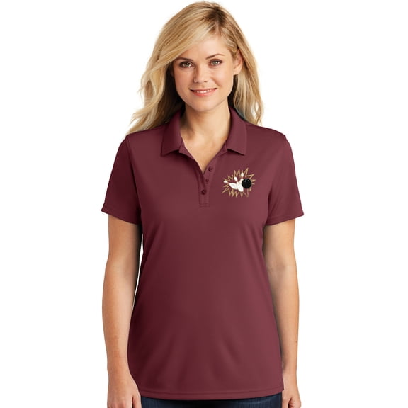 Womens Crashing Bowling Pins Moisture-Wicking Polo Shirt, Extra-Small Burgundy