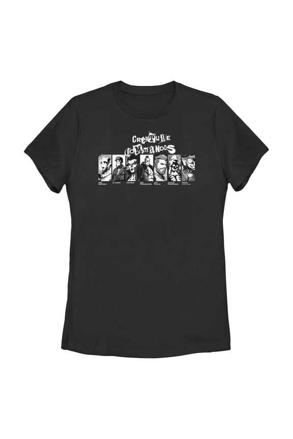 Womens Creature Commandos Black and White Team T Shirt
